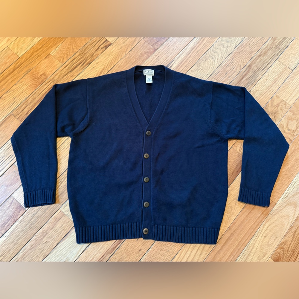 LL Bean Cardigan Sweater Knit Button Up Grandpa Navy Blue Men’s Size L Reg 0KU38 - Picture 2 of 12